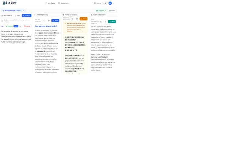 Borrador de escrito con formato de tribunal mexicano, encabezado por el aviso de que lo generó la IA y hay que verificarlo, con los datos por llenar marcados entre corchetes